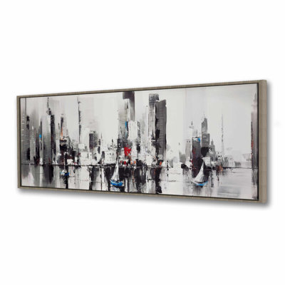 Toile abstraite, paysage urbain, toile encadrée industrielle grise