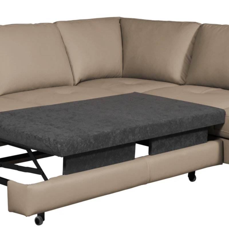 Damar Leather Corner Sofa with Sleeping Function and Storage, Damar Tan Genuine Leather, Right Hand Facing