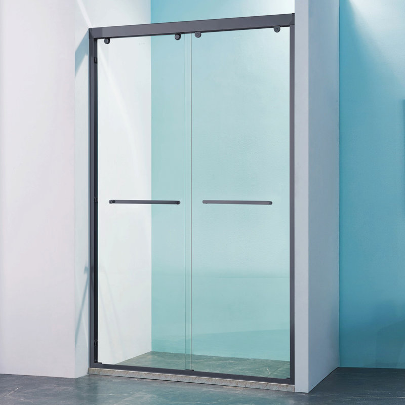 44-48"W X 75"H Double Sliding Shower Door, Aluminium Alloy Frame In Matte Black, 5/16" (8Mm) Thick Sgcc Tempered Clear Glass
