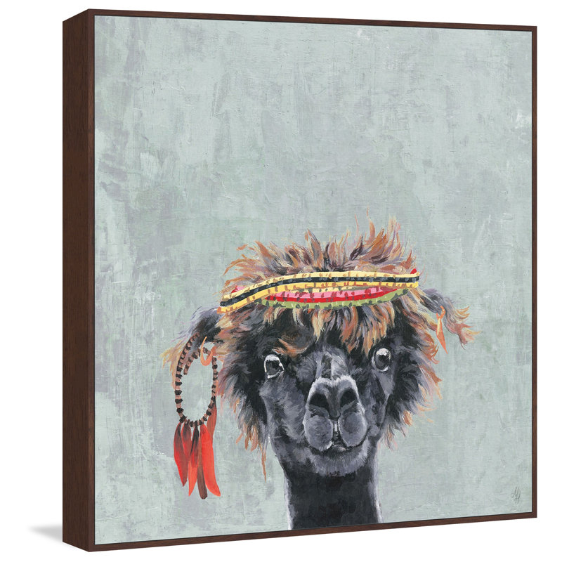 Hatten «Hippie Llama», reproduction sur toile tendue, H 16 po x l 16 po x P 1,5 po, Cadre brun
