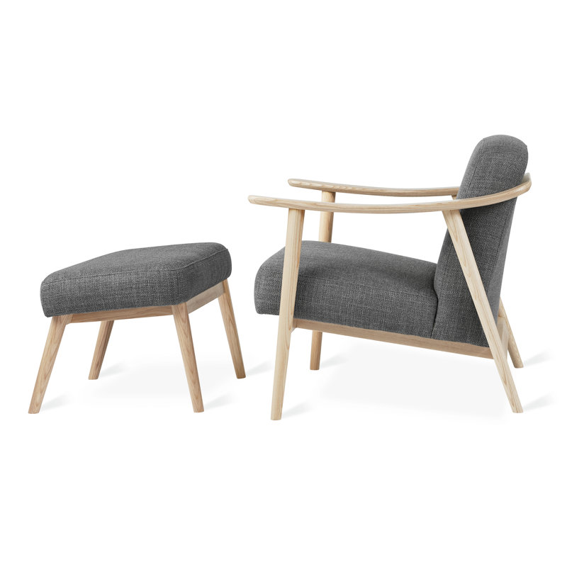 Baltic Armchair with Ottoman, Saddle Black Genuine Leather, Ash Natural