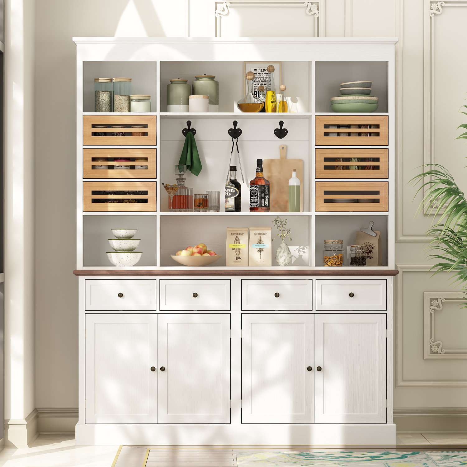 Lark Manor White Food Storage Kitchen Pantry with Glass Doors & Reviews
