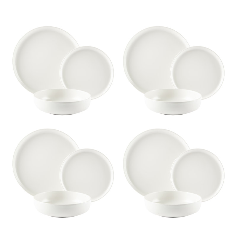 Nordic 12 Piece Ceramic Dinnerware Set - Service for 4, White
