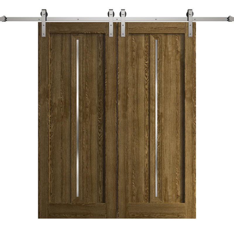 Porte de grange double moderne | Ego 5014 | Ensemble de rail argenté | Portes intérieures solides, Chêne marbré
