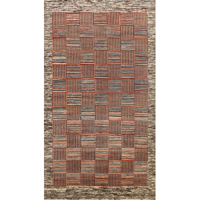 Tapis décoratif en laine de conception unique 6 pi 2 po x 9 pi 9 po noué à la main New Age