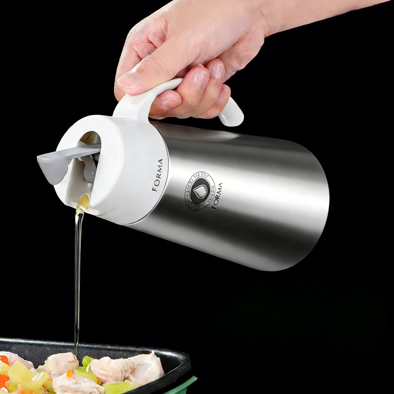 Distributeur d'huile d'olive en acier inoxydable, pot à huile 750 ml, Blanc