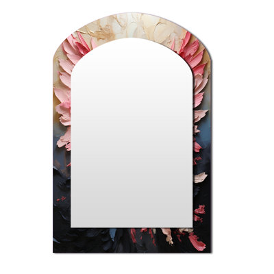 Pink And Gold Angel Wings - Abstract Spirals Arch Unique Mirror, Pink Asymmetrical Large Wall Mirror, Printed Metal Art