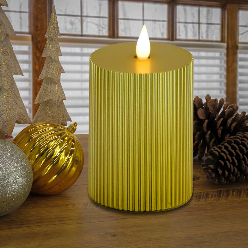 Unscented Flameless Candle, Gold, 11" H x 5" W x 5" D
