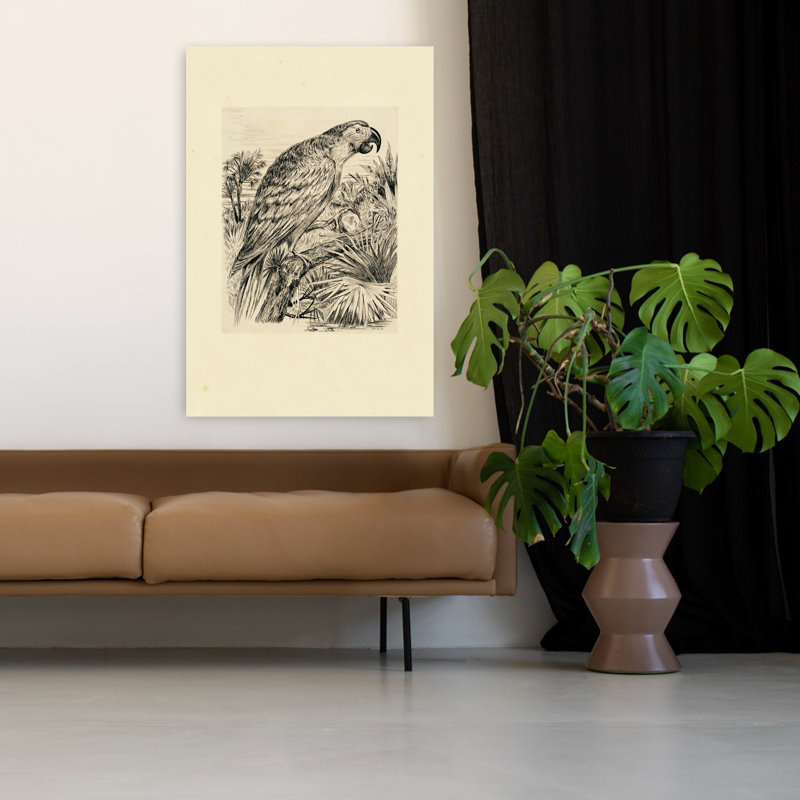 Illustration de perroquet abstrait, palmier, paysage tropical, H 48 po x l 32 po