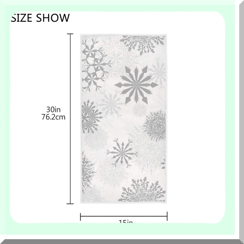 Snowflake Gray Soft Absorbent Hand Towels - Decorative Small Bath Towels for Bathroom, Guest, Gym, Spa - 30x15 Inch