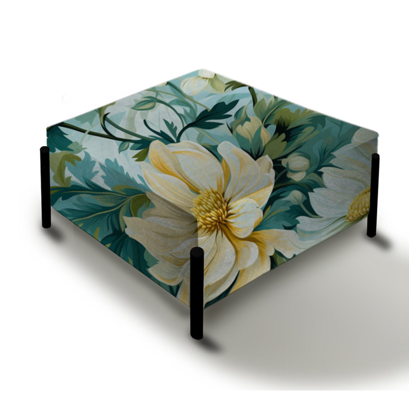 Motif botanique impressionniste de verdure - grand repose-pieds carré floral