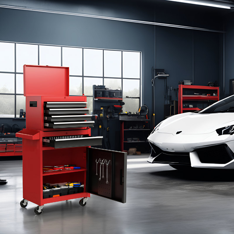 Steel 5 Tool Chest With Wheels - Heat Insulation & Safe For Garage Rolling Detachable Box Scratch- Coating Workshop, Red