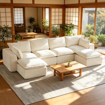 Cloud Sectional Couches for Living Room, Convertible U-Shape Couch with Ottoman