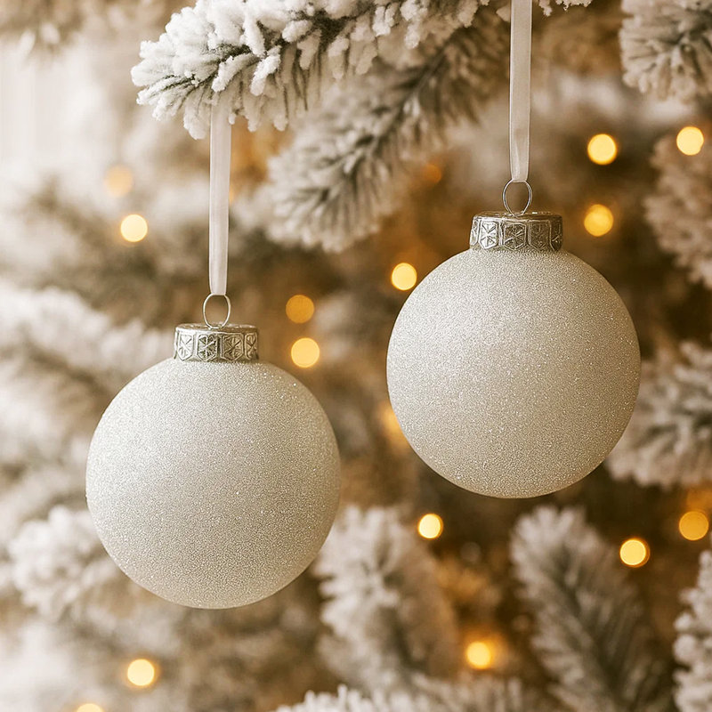 Ensemble de 24 boules de Noël élégantes à paillettes blanches pour décorations d'arbre, 3,15 po
