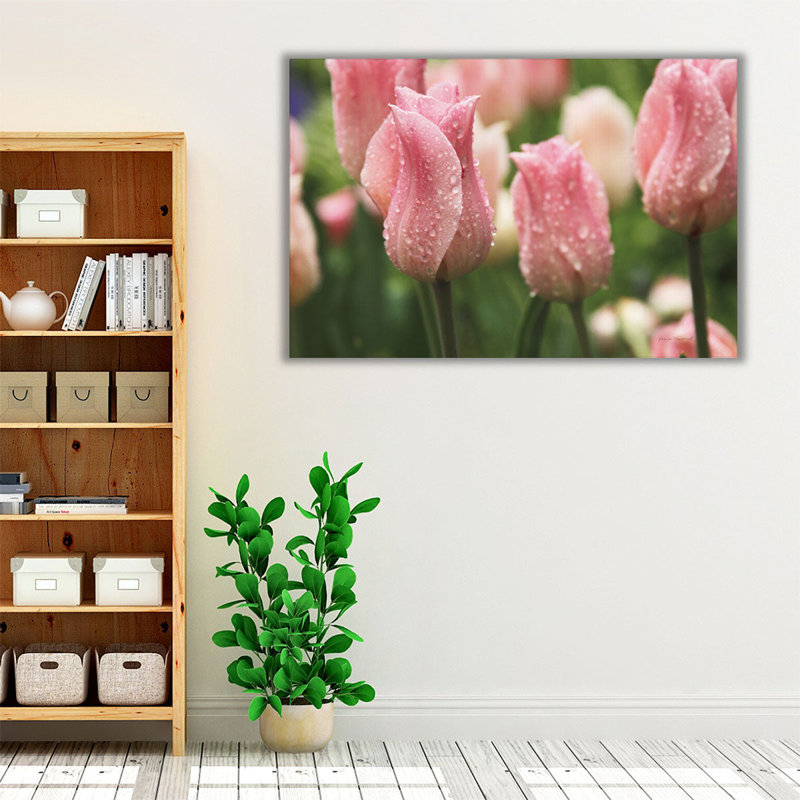 Tulipes après la pluie - reproduction d'art sur toile, H 40 po x l 60 po