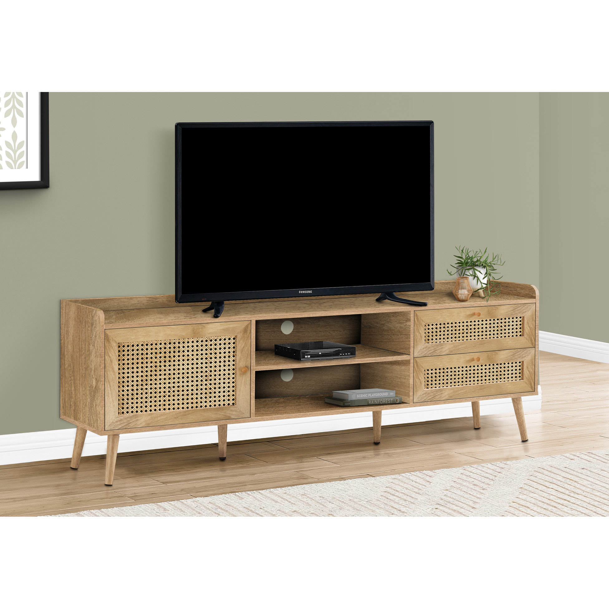 Highland Dunes Walnut Laminate Tv Desk, 72 Inch, With Organized Storage ...