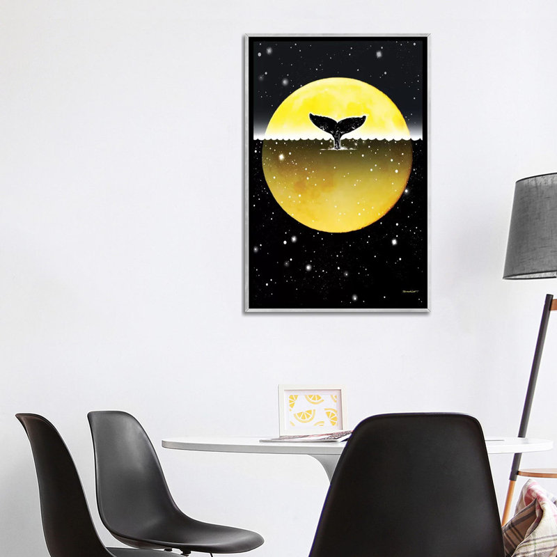 Art du corps de la baleine, H 40 po x l 26 po x P 1,5 po, Toile avec cadre argenté
