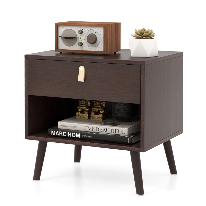 Nightstand Mid-Century End Table Compact Sofa Side Table With Drawer