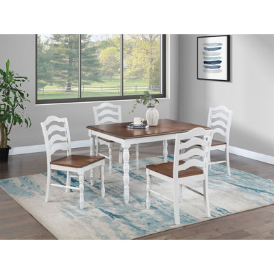 Moderne, 5 pièces, comprenant une table rectangulaire blanche de 48 pouces et 4 chaises à panneau de siège compressé de couleur chêne.