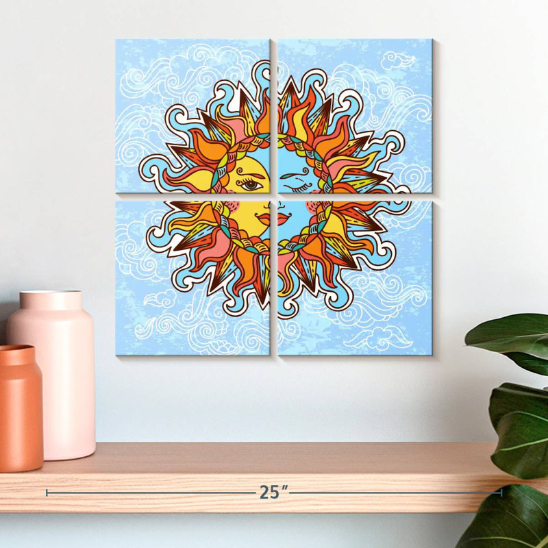 Caricature d'Oberle soleil et lune bohème, H 18 po x l 18 po