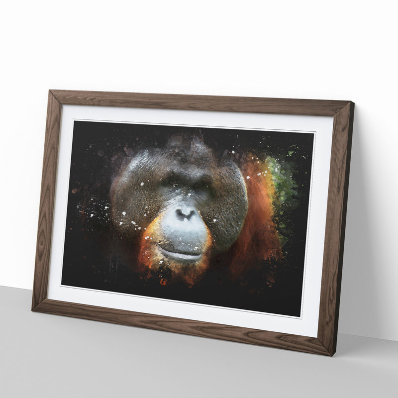 Orangutan Monkey Vol.1 - Picture Frame Painting, 27cm H x 36cm W x 2cm D, Walnut Framed