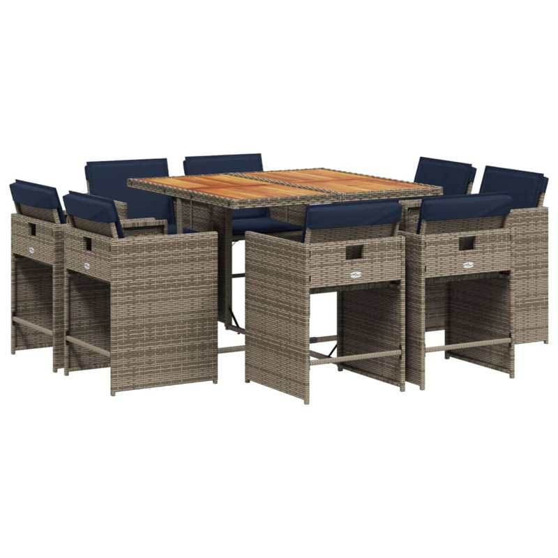 Latitude Run® 5 Piece Patio Dining Set With Cushions Gray Poly Rattan, Blue/Gray, 8