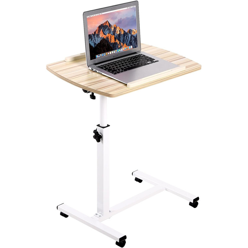 Overbed Table Height Adjustable With Tilting Desktop Bed Side Table With Wheels Lockable Rolling Standing Laptop Desk Hospital Bed Table