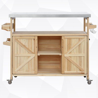 Îlot de cuisine extérieur avec plateau en acier inoxydable et 2 armoires de rangement
