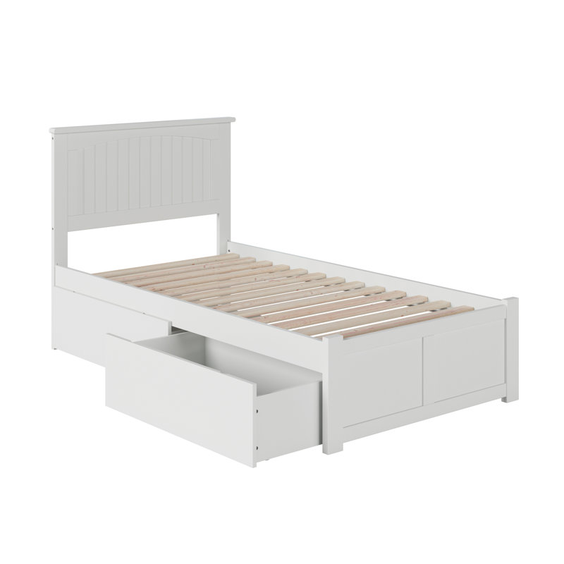 Lit plateforme en bois massif avec pied de lit et tiroirs de rangement Kindig, Espresso, Simple