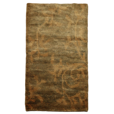 Modern Floral Gold Moroccan Foyer Rug 3x5 Ft Hand Knotted Oriental Jute Carpet