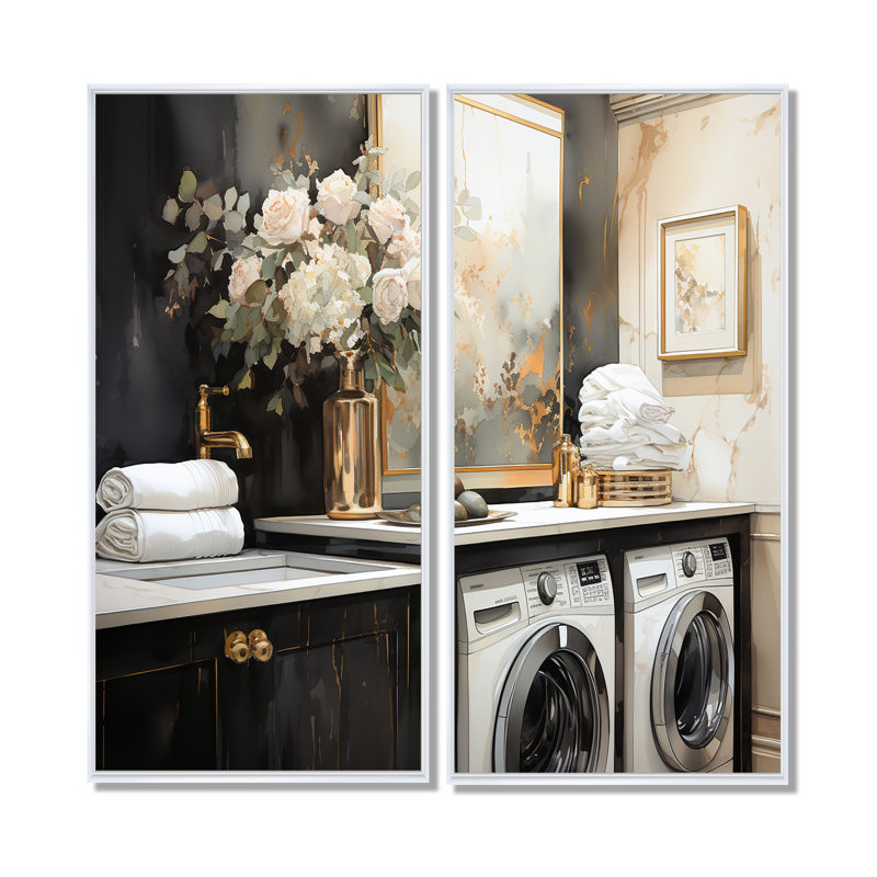 Blanchisserie Art déco II, 20" H x 24" W, Impression encadrée flottante, White