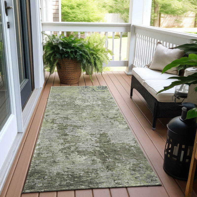 Kairi Green Washable Indoor-Outdoor Rug - , 2'3" x 7'6"