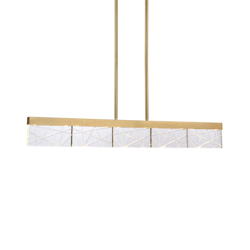 Luminaire suspendu linéaire à DEL avec cristaux gravés épais 43 po 3CCT, Laiton vieilli