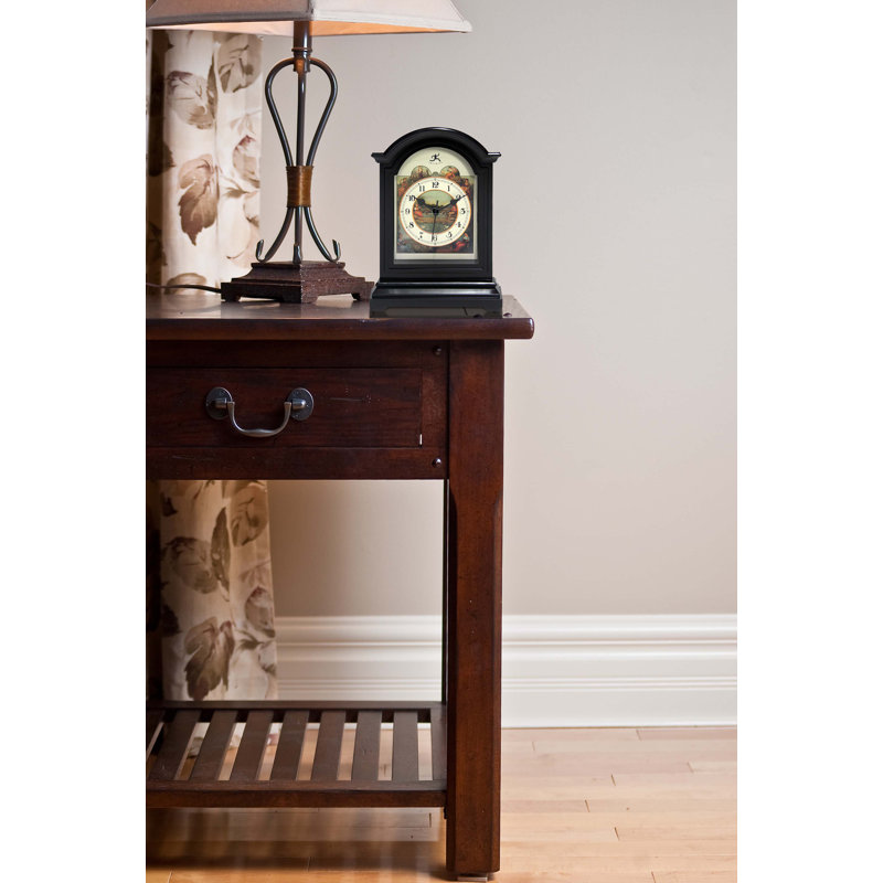 Black Grandfather-Inspired Tabletop Clock with Artwork