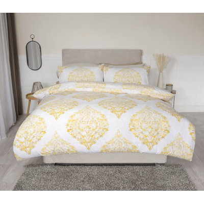 Cotton Blend, Polyester Damask Duvet Cover Set with Pillowcases