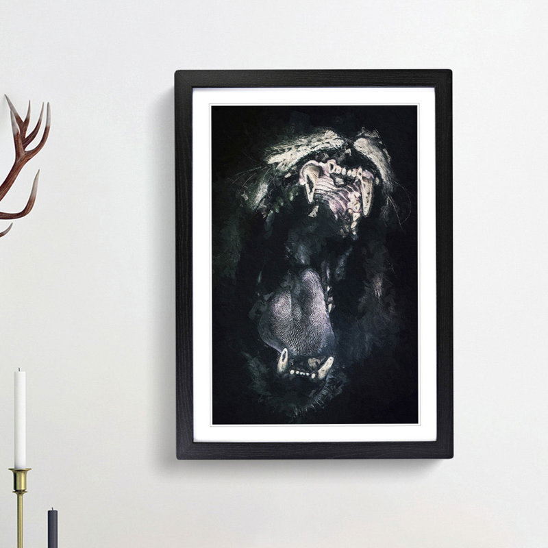 Roaring Lion in Abstract - Picture Frame Painting Print, 48cm H x 36cm W x 2cm D, Black Framed