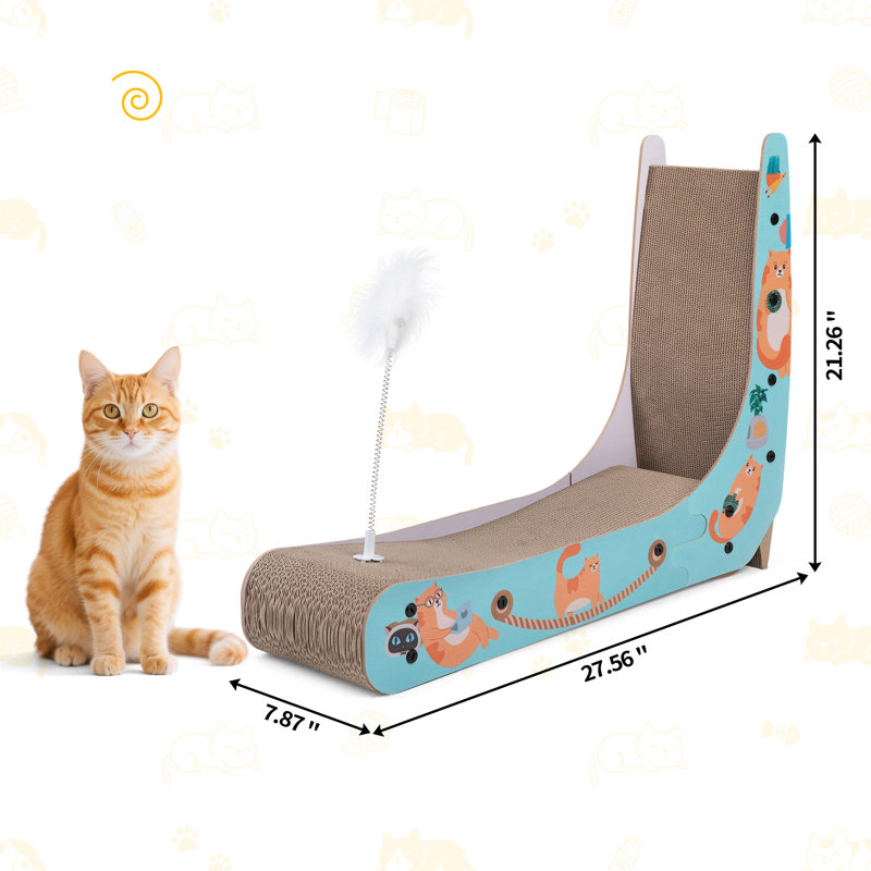 L-shaped Cat Scratcher Double-sided With Spring Toy