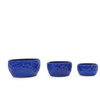 Ensemble de pots à fleurs en céramique fait à la main de 3, 15 po / 12 po / 10 po de diamètre, texture martelée, pour plantes grasses et violettes, utilisation intérieure / extérieure sur le rebord de la fenêtre et de la bibliothèque, argile respirante