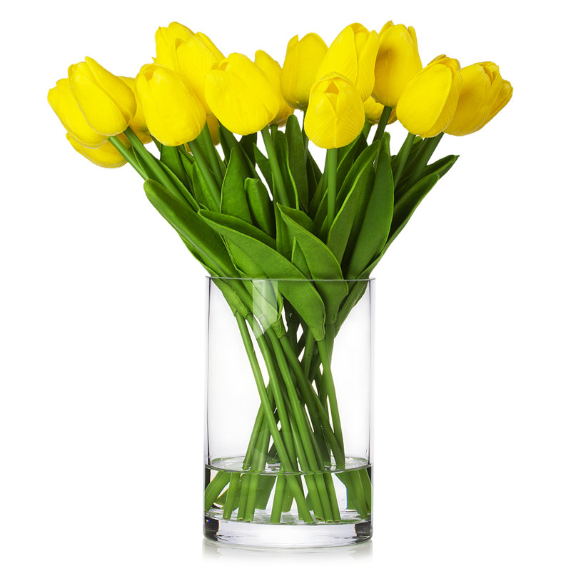 Silk Tulip Arrangement in Vase, Yellow