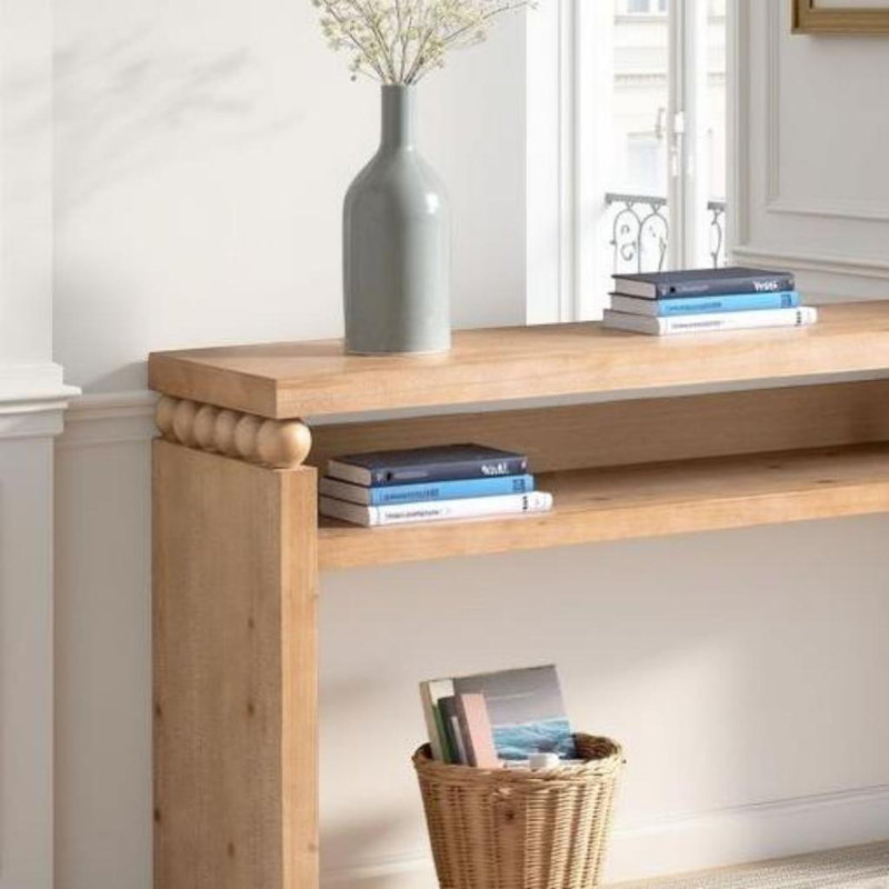 59" Farmhouse Console Table with Open Shelf - Rustic Wood Entryway Table, Narrow Sofa Table for Behind Couch, Hallway Storage Solution (Natural Finish)