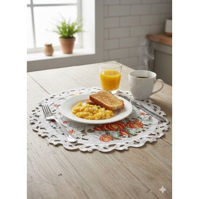 Pumpkin Embroidered Cutwork Round Placemat, 12-Inch Diameter