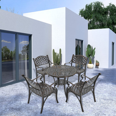 5 Piece Cast Aluminum Outdoor Furniture Patio Table And Chairs With Umbrella Hole For Yard