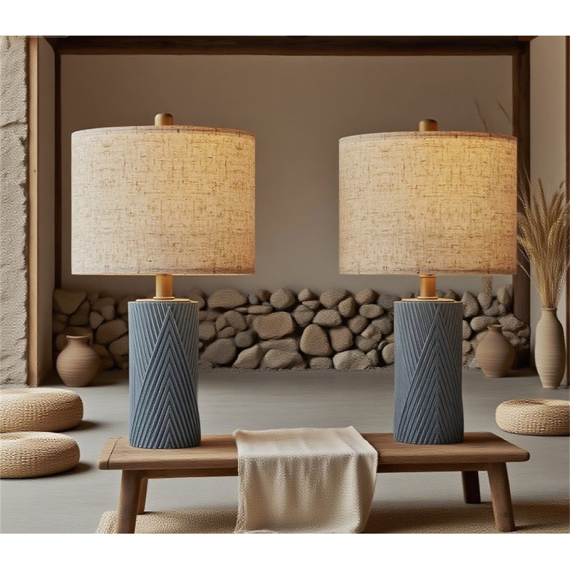 Ensemble de 2 lampes de table en céramique modernes pour le salon et la chambre à coucher, lampes de chevet de table de chevet avec abat-jour en tissu, base compatible E26