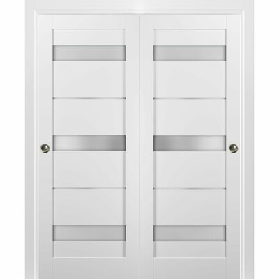 Quadro Frosted Glass Sliding Closet White Doors with Installation Hardware Kit -  SARTODOORS, 4055DBD-WS-48