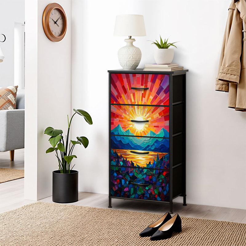 4 Drawer Dresser for Bedroom, Narrow Chest of Drawers, Wooden Top and Study Iron Frame 18"x37.5"-(WxH)