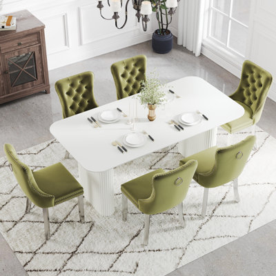 Ensemble de salle à manger rectangulaire en bois avec chaise capitonnée