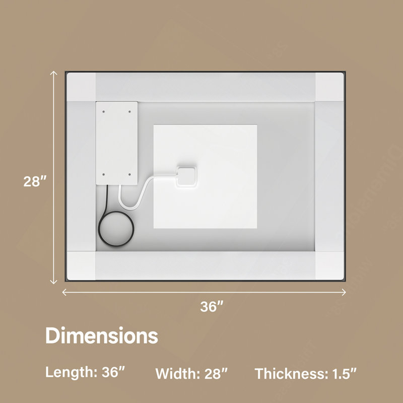 Black Tempered Mirrordual LED Light Stripsfront And Back Lighting, 28" x 36"