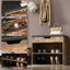 Banc de rangement avec coussin de siège en similicuir | Compartiment supérieur caché et 2 tablettes à chaussures ouvertes-606706276