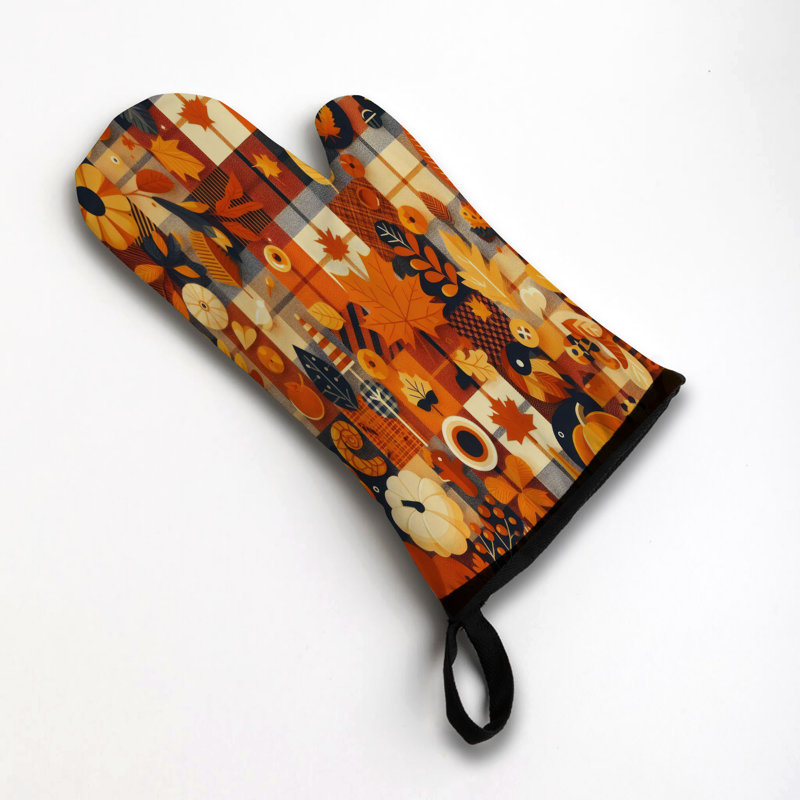 Pumpkin Plaid Oven Mitt Cotton Twill
