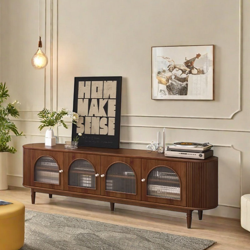 Meuble télé en bois massif de style rétro, 70.86", Brun